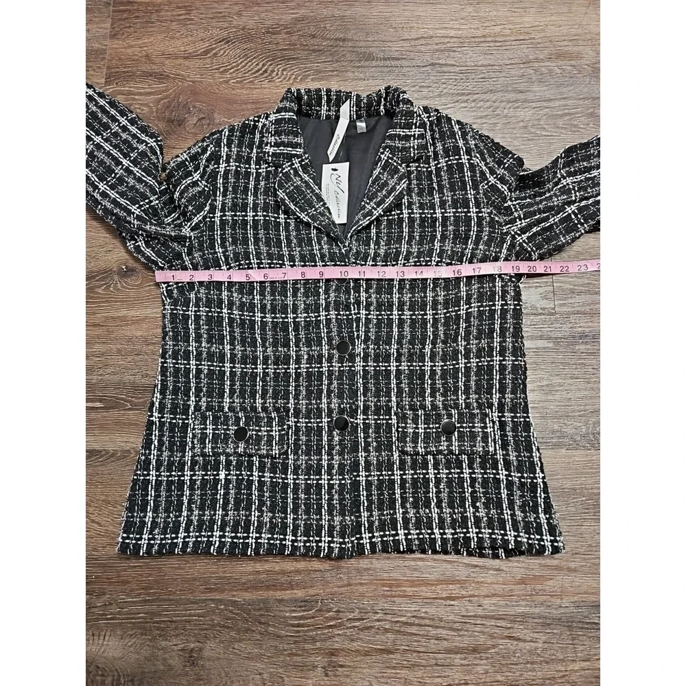 NY Collection Womens 2 Piece Tweed Dress Suit, In Black,White Medium